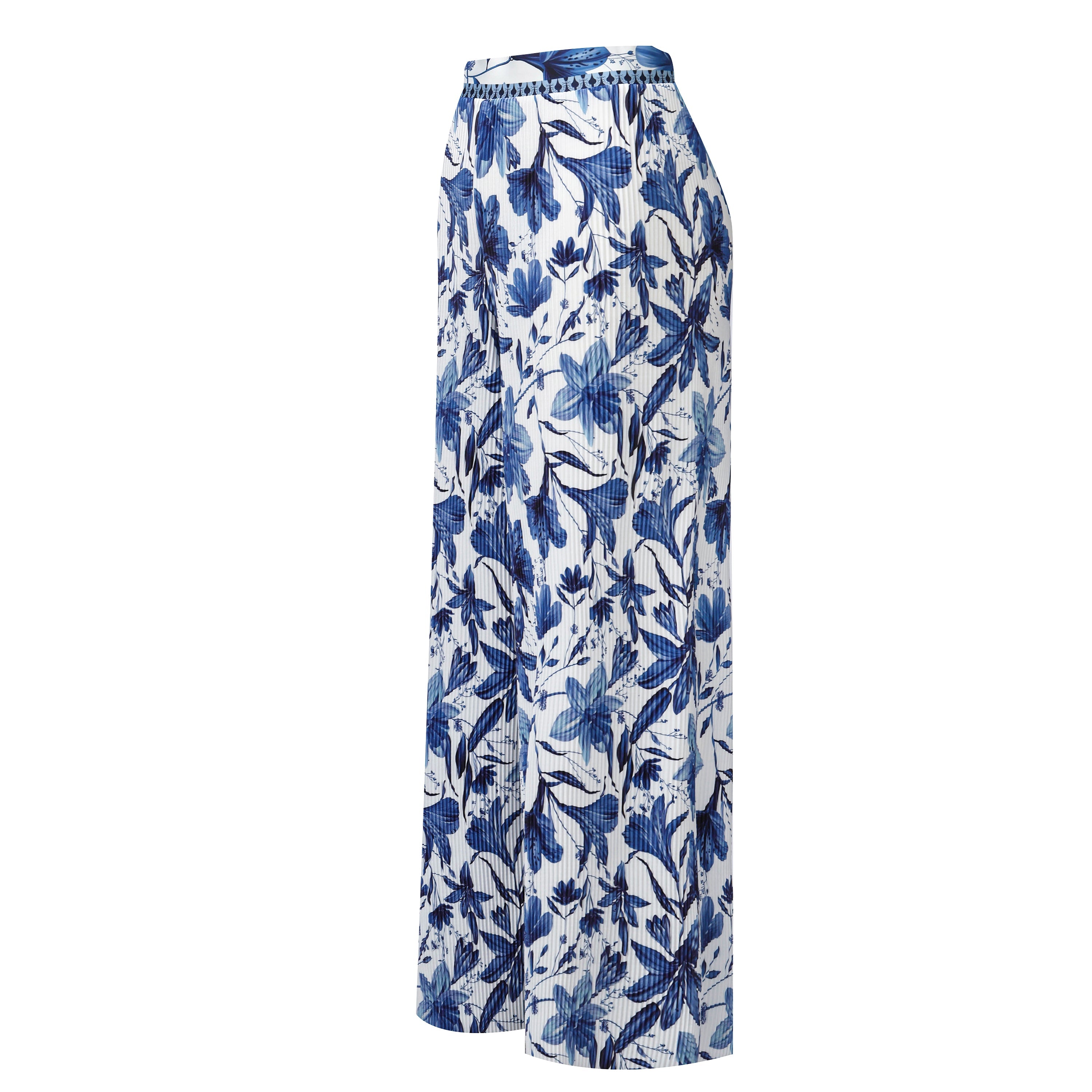 Boho Breeze Blue Floral Wide-Leg Trousers Palazzo Pants PLUS(2XL-3XL)