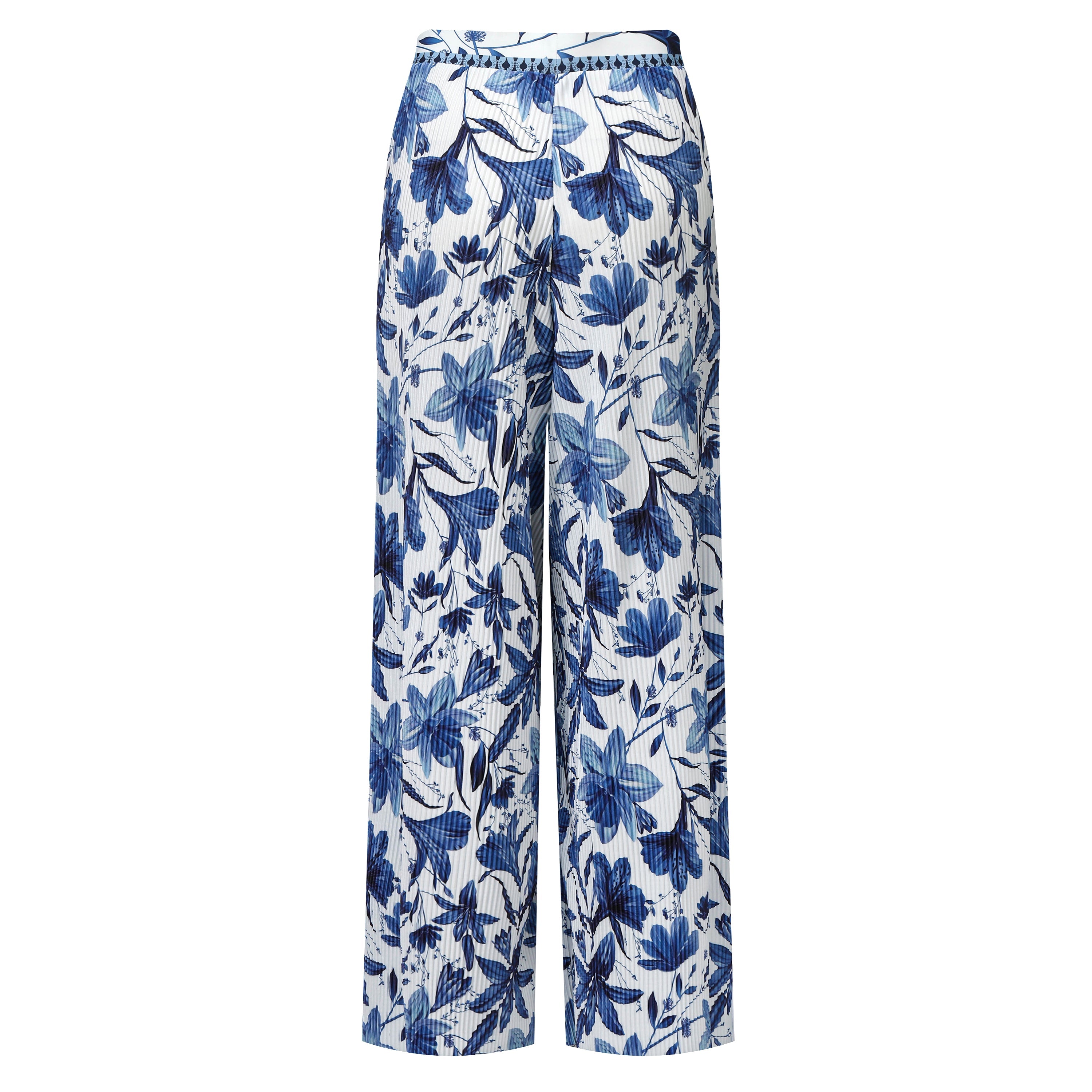 Boho Breeze Blue Floral Wide-Leg Trousers Palazzo Pants XXPLUS(6XL+)