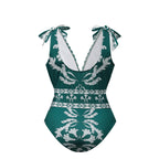 Green Flowy Floral Tie-shoulder Swimsuit&Pants