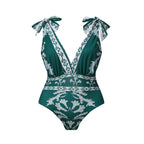 Green Flowy Floral Tie-shoulder Swimsuit&Pants
