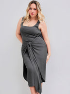 Square Neck Solid Twist Knotted Maxi Dress Curve & Plus Dress