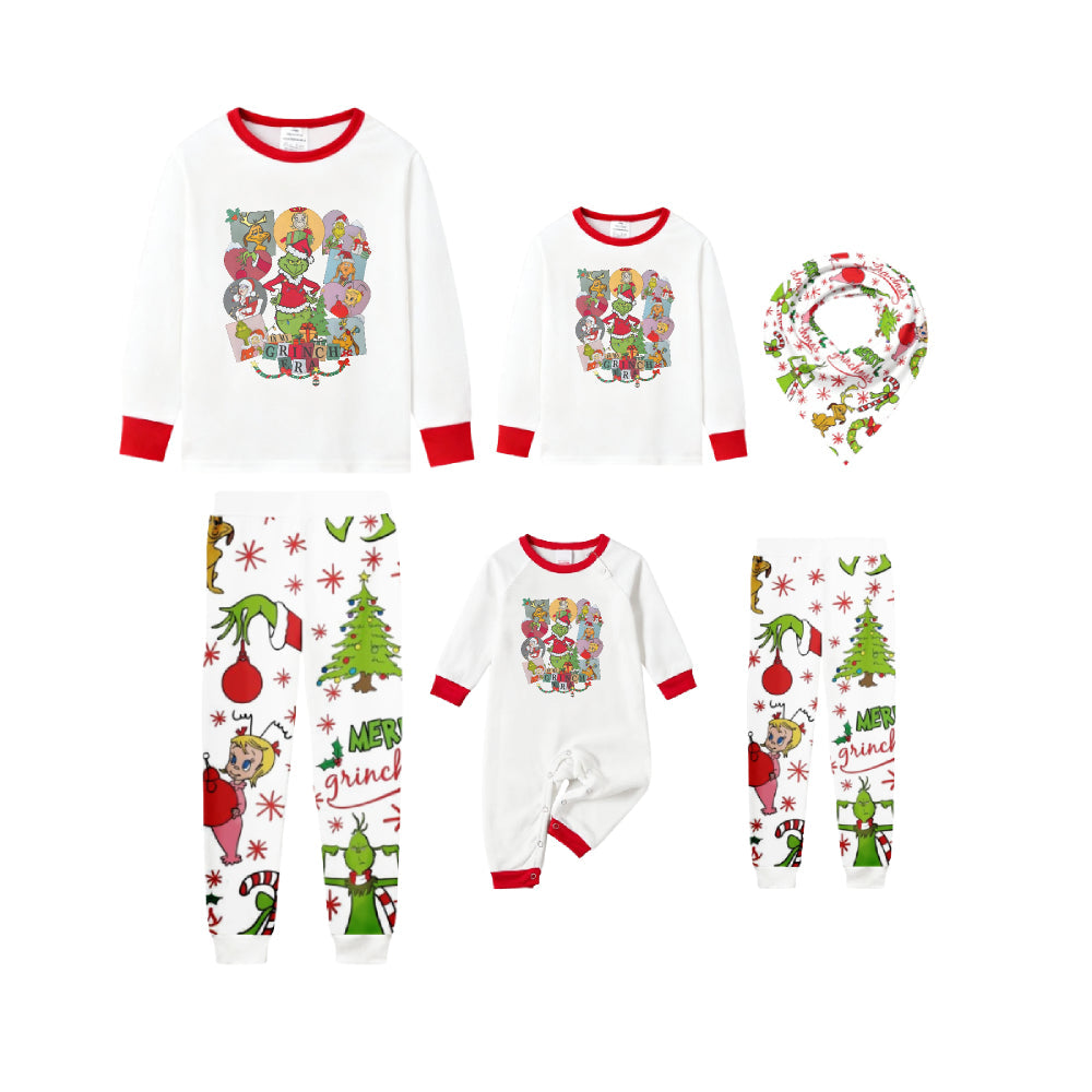 Family Christmas White Pajamas Set With Artistic Christmas Character Print
