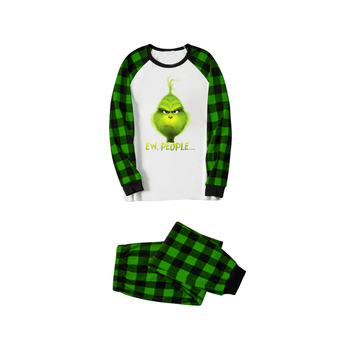 Grinch Ew People Christmas Pajamas - Green Buffalo Plaid