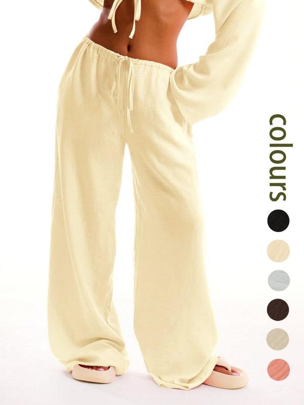 Women's Solid Pocket Pants, Casual Comfy Wide Leg Trousers for Beach Vacation Holiday, Ladies Bottoms for All Seasons