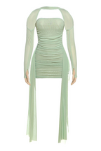 Halter Long Sleeve Solid Color Strapless Ruched Sash Mini Dresses Set-Yellow