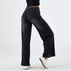 2026🔥 FlexTM High Waisted Multiple Pockets Baggy Wide Leg Washed Stretchy Knit Casual Jeans