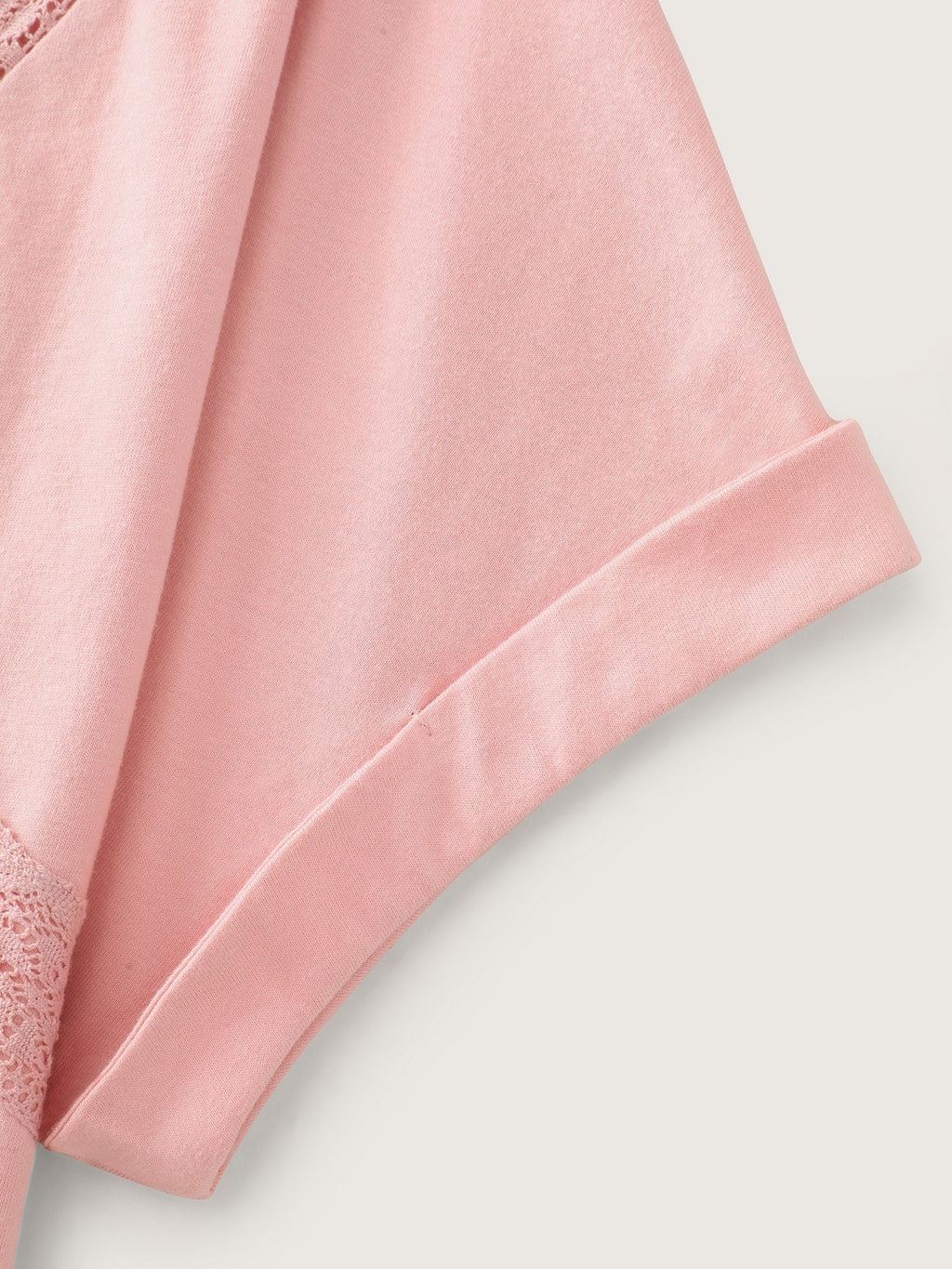 Cotton Lace Neckline Sheer T-Shirt