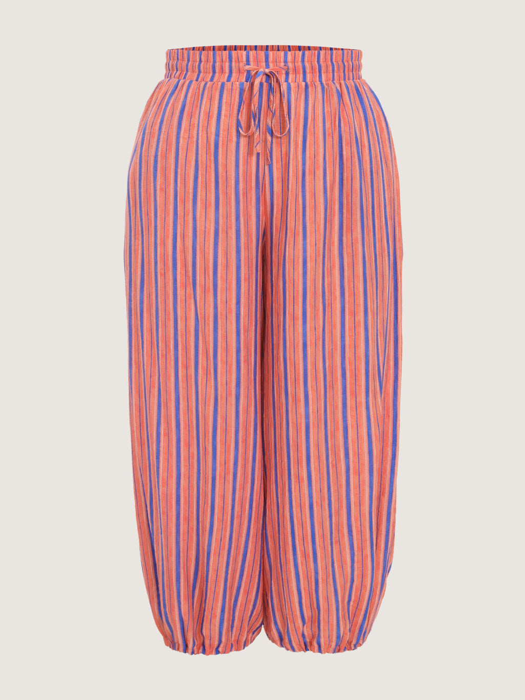 Striped Print Cuffed Hem Drawstring Pants