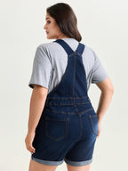 Stretchy Pockets Skinny-Fit Denim Overall Romper