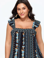 Floral Print Ruffled Straps Tank Top