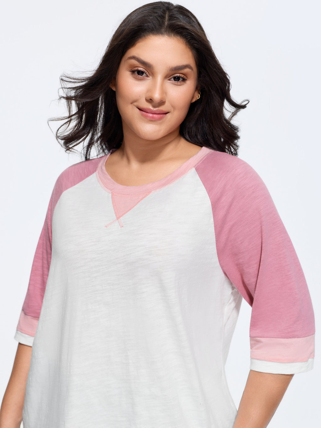 Cotton Stretchy Colorblock Raglan Sleeve T-Shirt