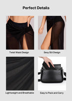High Slit Mesh Sarong Lightweight Swim Cover-Up Skirt