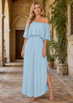 Women's Plus Size Off Shoulder Maxi Dress with Pockets
