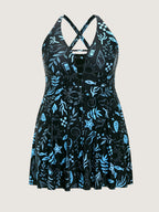 Floral Print Pockets Cut-Out Swim Dress