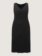 Supersoft Supported Bra Stretchy V-Neck Plain Midi Dress