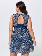 Floral Paisley Print Sheer Swim Dress