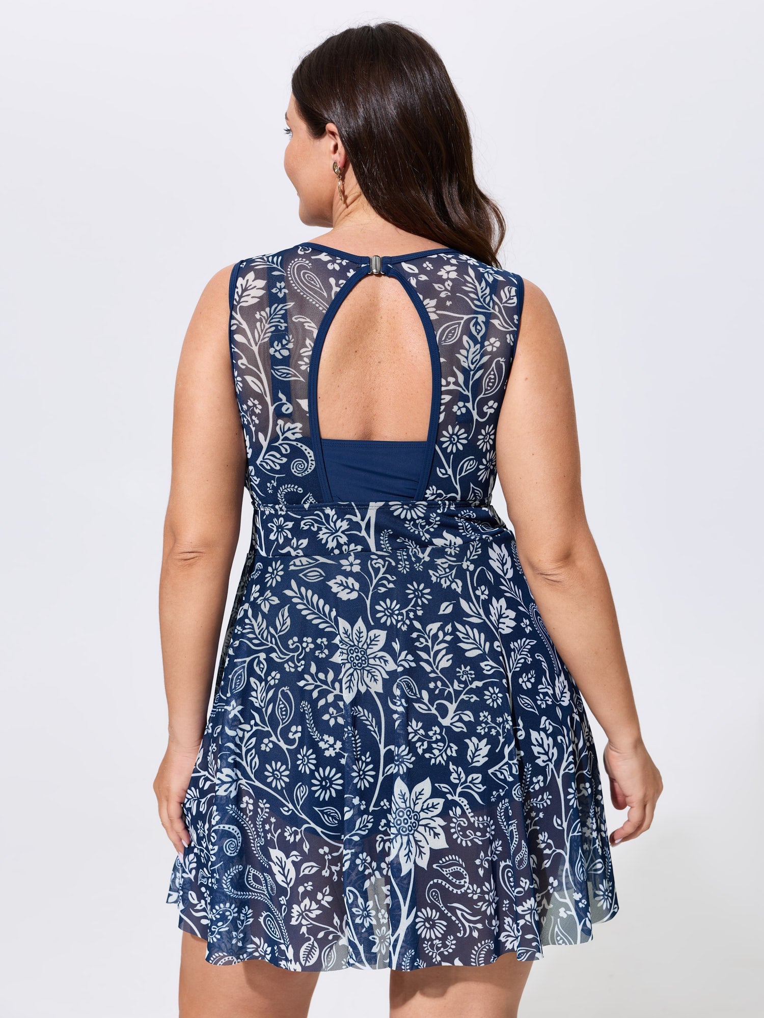 Floral Paisley Print Sheer Swim Dress
