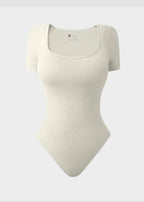 Sexy Ribbed Square Neck Thong Bodysuit (2 Pcs)