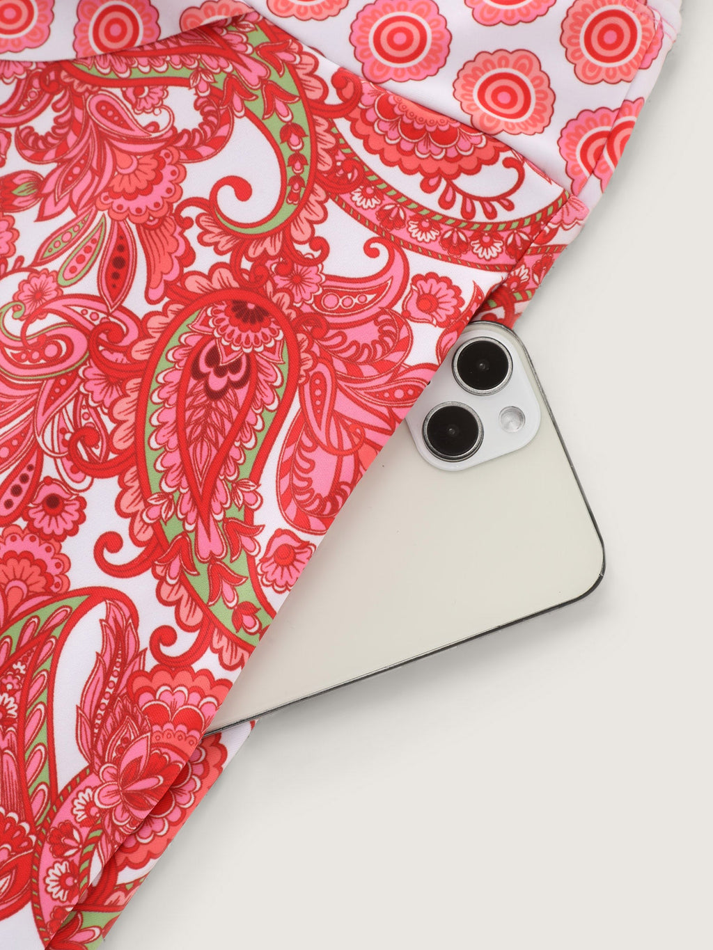 Paisley Print Pockets Color Contrast Swim Dress