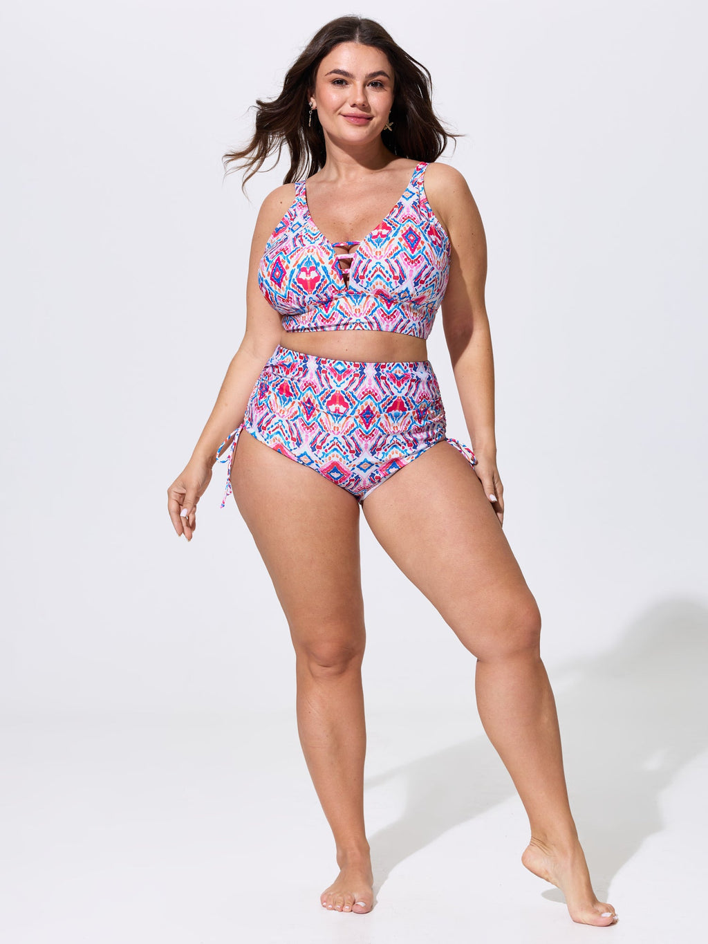 Geometric Print High Waisted Swim Bottoms