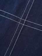 Supersoft Cinched-Waist Pockets Seamed Faux Denim Midi Dress