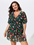 Floral Print Mesh Tiered Swim Dress