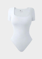Sexy Ribbed Square Neck Thong Bodysuit (2 Pcs)