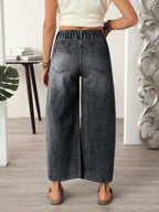 Women's Casual Street Patchwork Pocket Loose Wide Leg Jeans，Baggy Loose Summer Jeans, Perfect for All Seasons & Casual Occasions