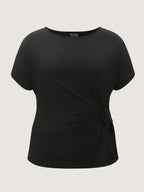 Stretchy Ruched Boat Neckline T-Shirt