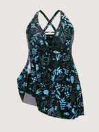 Floral Print Pockets Cut-Out Swim Dress