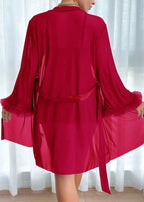 Lace Cami Nightgown & Floral Lace Trim Wide Sleeve Sheer Robe