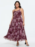 Elegant Floral Print Shirred Cami Maxi Dress