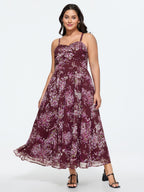 Elegant Floral Print Shirred Cami Maxi Dress