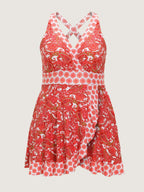Paisley Print Pockets Color Contrast Swim Dress