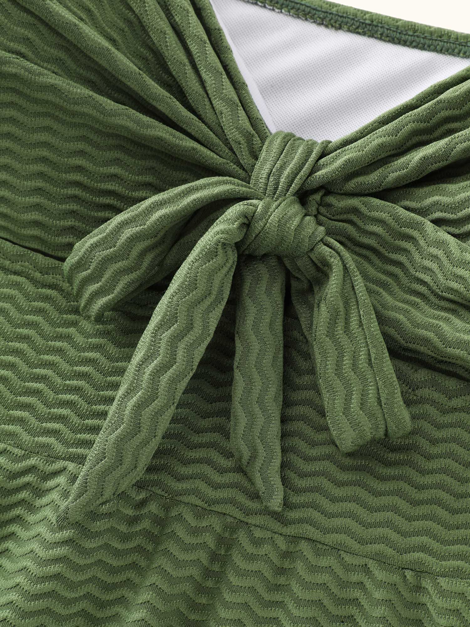 Knotted Front Textured Swim Dress