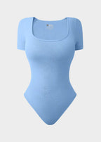 Sexy Ribbed Square Neck Thong Bodysuit (2 Pcs)