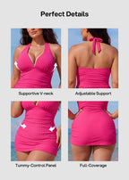 SculptSkin™ BackStage Halter V-Neck Swim Dress