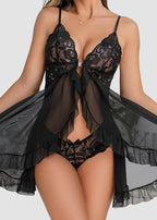 Sexy Lace Mesh See-Through Nightgown with Matching Thong