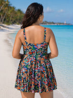 Floral Print Backless Pockets Swim Dress