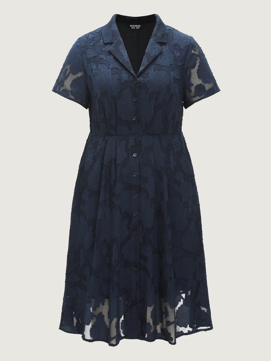Floral Textured Lined Midi Shirt Dress
