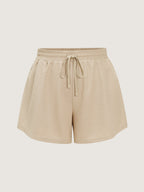 Textured Drawstring Waist Wide-Leg Shorts