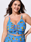 Citrus Print Striped Straps Swim Top