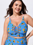 Citrus Print Striped Straps Swim Top
