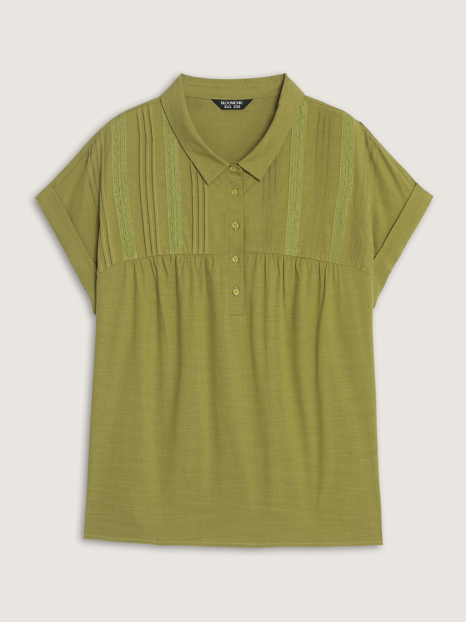 Collared Plain Pleated Half-Placket Blouse