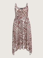 Stretchy Zebra Print Asymmetrical Hem Midi Dress