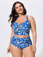 Floral Print Cut-Out Front Swim Top