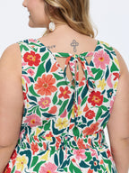 Vibrant Floral Print Shirred Waist Jumpsuit