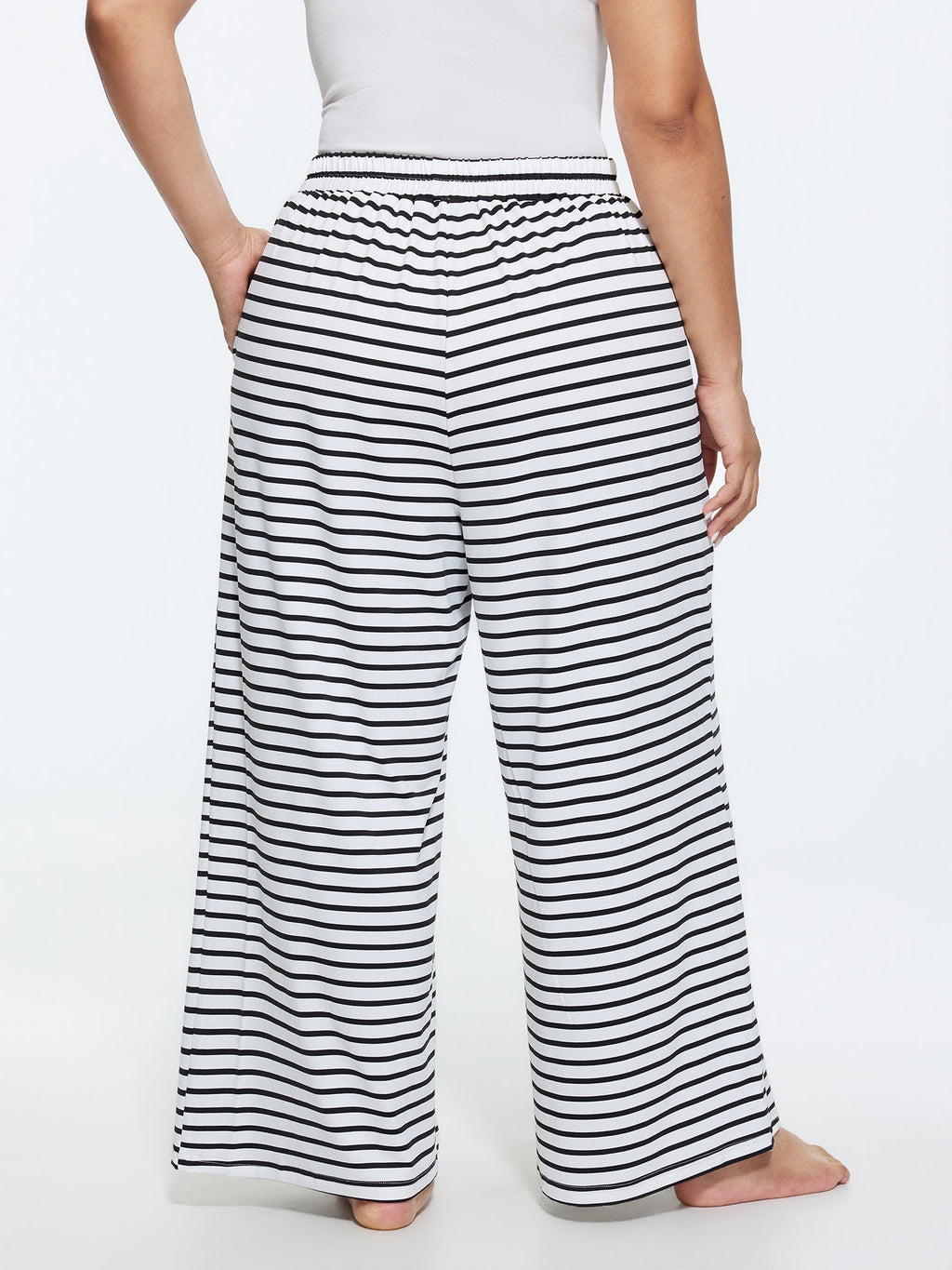 Striped Print Ribbed Pockets Lounge Bottoms