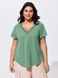 Cotton Supported Bra Stretchy V-Neck Plain T-Shirt