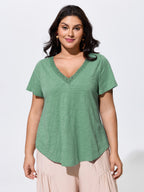 Cotton Supported Bra Stretchy V-Neck Plain T-Shirt